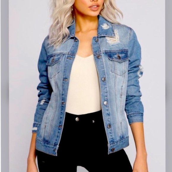 Highway Jeans Jackets & Blazers - Highway Jeans Distressed Denim Jacket Size L